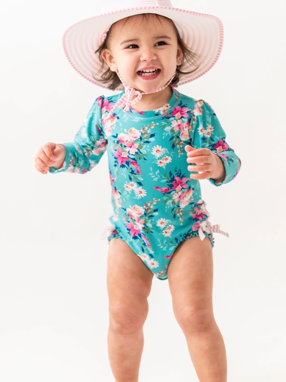 Ruffle Butts Fancy Me Floral Long Sleeve One Piece Rash Guard Swimsuit 12-18m